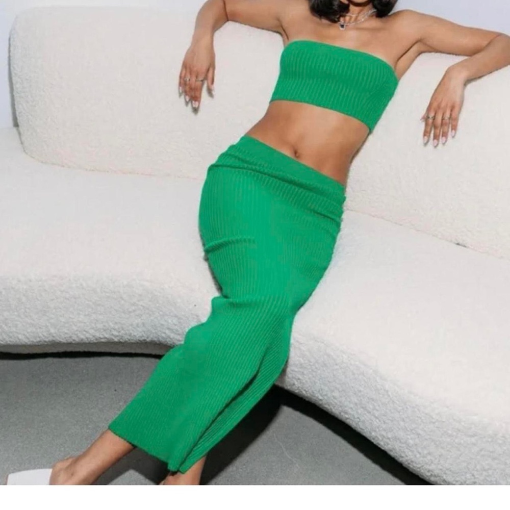 Princess Polly Green Ribbed Maxi Dress